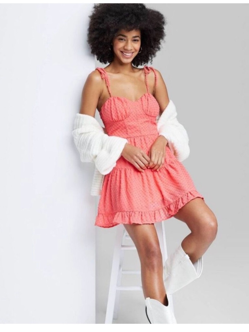 wild fable Coral Textured heart Tie-Shoulder Dress